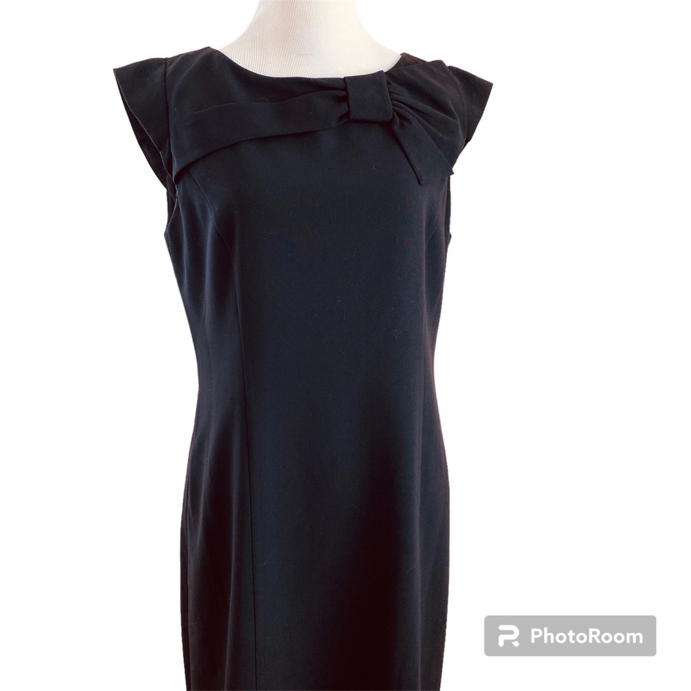 Sandra Darren Black Career Sheath Dress Neck Bow Cap Sleeves Womens Sz 8 Office